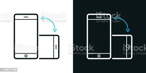 스마트 폰을 회전합니다 검정 또는 흰색 배경에 바이 컬러 라인 아이콘 편집 가능한 획 개념에 대한 스톡 벡터 아트 및 기타