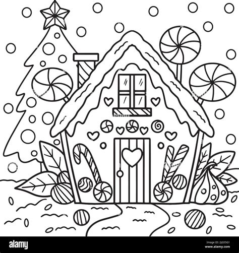 Página para colorear la casa de jengibre de Navidad Imagen Vector de