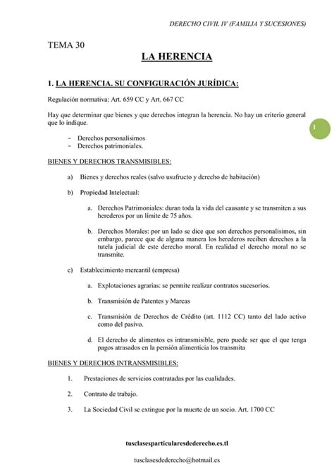 Civil Iv Sucesiones Tema 30 La Herencia PDF