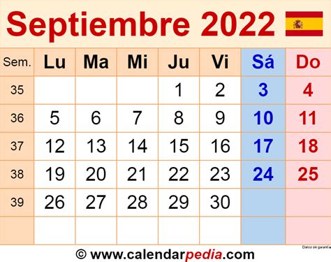 Calendario Septiembre 2022 En Word Excel Y Pdf Calendarpedia