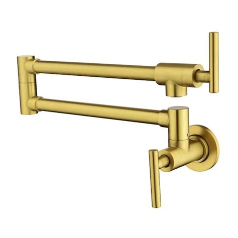 Wall Mount Kitchen Faucet Pot Filler Faucet Double Handle In Brushed Gold M C095g The Home Depot