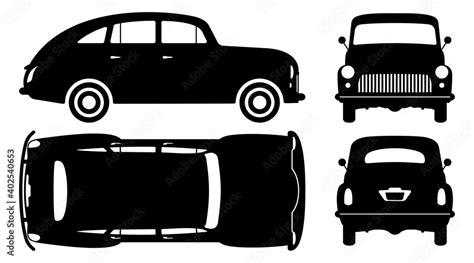 Vintage Car Silhouette On White Background Vehicle Icons Set View From