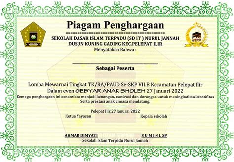 Contoh Piagam Penghargaan Lomba Mewarnai Santri Web