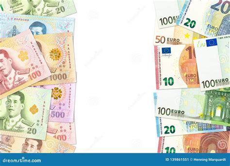 Some Thai Baht And Euro Banknotes Indicating Trade Relations With Copyspace Stock Image - Image ...