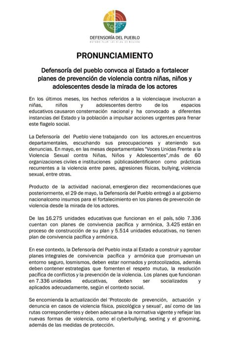 Defensoría del Pueblo convoca al Estado a fortalecer planes de