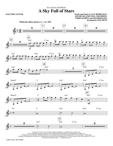 A Sky Full Of Stars Arr Mac Huff Electric Guitar By Coldplay Sheet