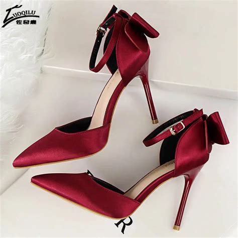 Bow Red High Heels Bridal Shoes Woman Pumps Satin Heels Wedding Shoes