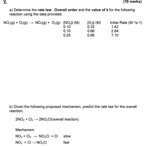 Solved 10 Marks A Determine The Rate Law Overall Order