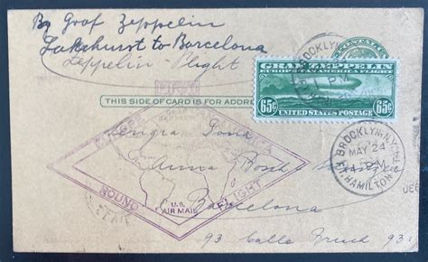 1930 USA Graf Zeppelin Uprated PS Postcard Cover Around The World C13