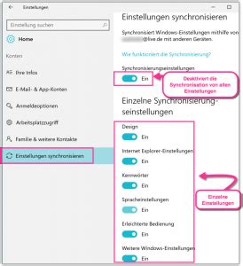 Windows Einstellungen Synchronisation Aktivieren Oder