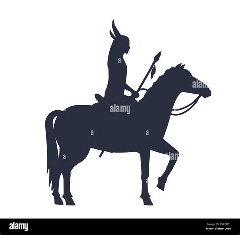 Native American Indian Warrior Silhouette With A Spear Riding Horse