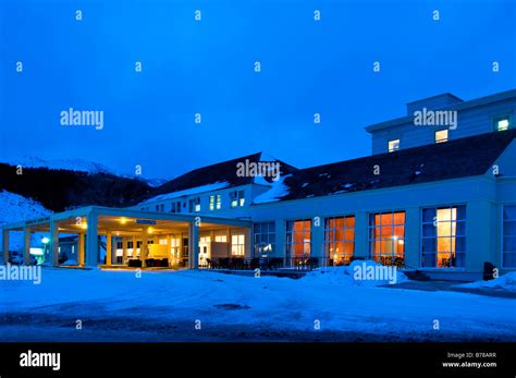 Mammoth Hot Springs Hotel at dusk, winter, Mammoth Hot Springs ...