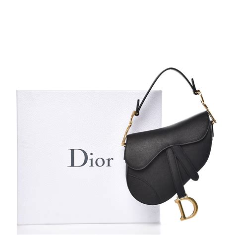 CHRISTIAN DIOR Grained Calfskin Mini Saddle Bag Black 347408