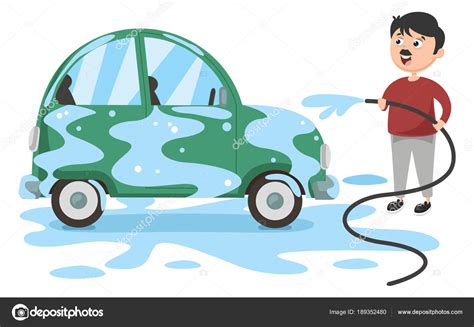 Ilustración Vectorial Del Coche Lavado Del Hombre Vector de stock por