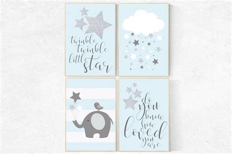 Twinkle twinkle little star nursery, blue gray nursery decor, baby boy nursery decor, elephant ...