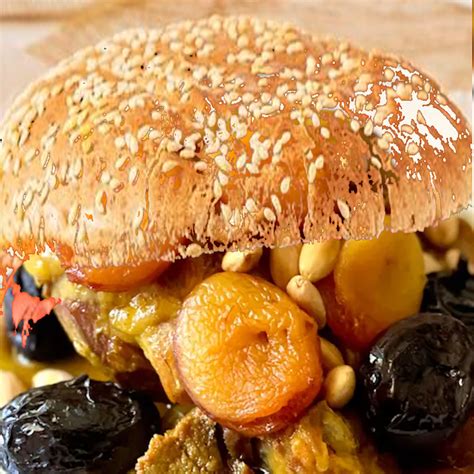 Burger Tagine Marocain Effiloché dagneau aux pruneaux abricots et amandes