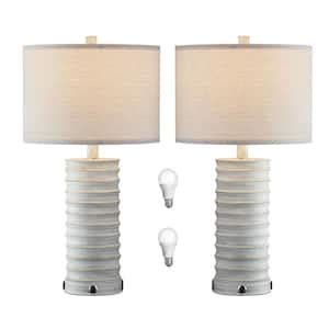 KAWOTI 24 In Distressed Wood Table Lamp Set Of 2 With Outlets And USB