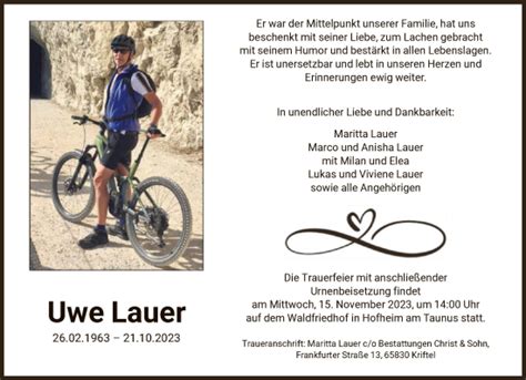 Traueranzeigen Von Uwe Lauer Trauer Rheinmain De