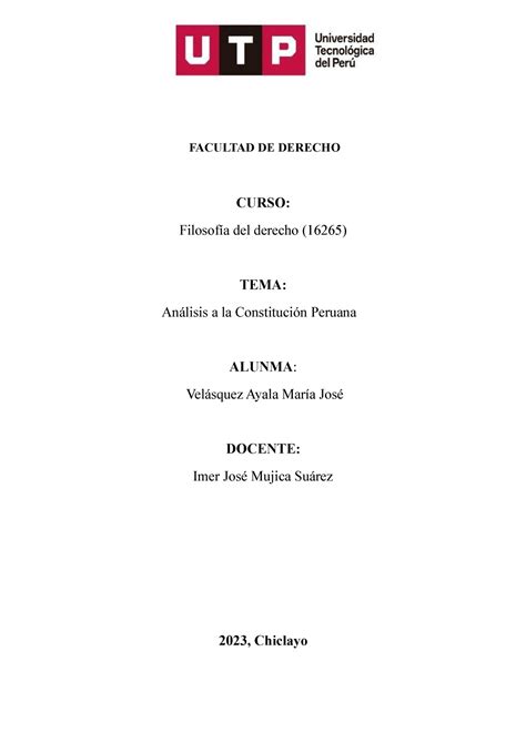 An Lisis A La Constituci N Peruana Facultad De Derecho Curso