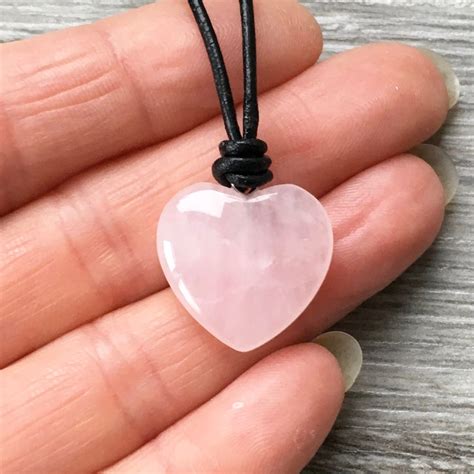 Rose Quartz Heart Adjustable Necklace On Black Leather Or Etsy UK