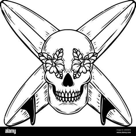 Illustration Of Skull With Crossed Surfing Boards Vector Illustration