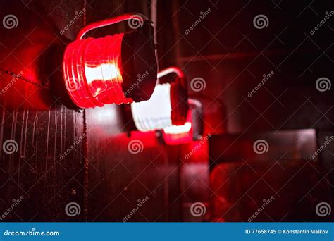 Red Alert Light in Protective Cage Aboard Stock Image - Image of ...