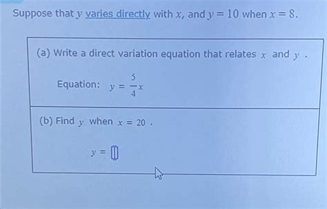 Solved Suppose That Y Varies Directly With X And Y 10 Chegg