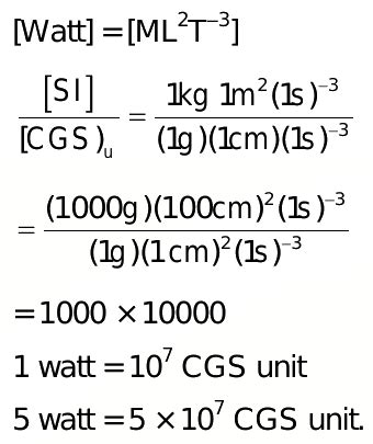 Convert 5 watt to its CGS unit