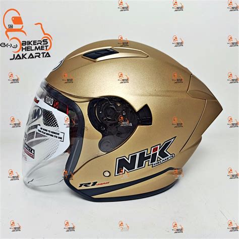 Jual HELM NHK R1 MAX SOLID LIGHT GOLD DOFF DOUBLE VISOR HALF FACE