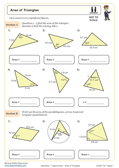 Area Of Triangles Worksheet Cazoom Maths Worksheets