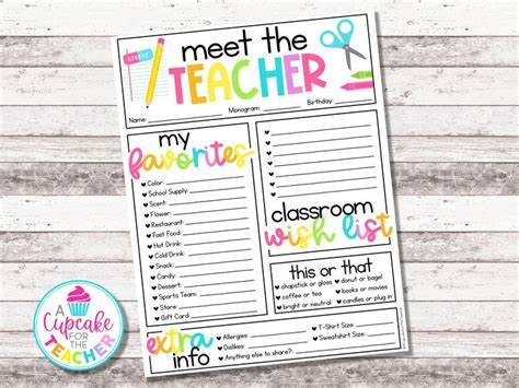 Teacher Favorite Things Questionnaire Back To School Teacher Survey