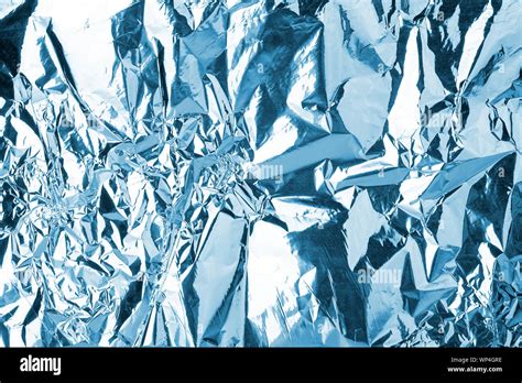 Crumpled Blue Foil Shining Texture Background Bright Shiny Cold Icy