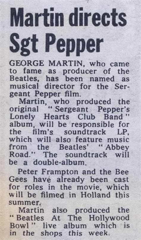 George Martin is appointed musical director of the upcoming "Sgt. Pepper" film • The Paul ...