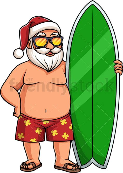 Summer Santa Claus With Surfboard Cartoon Clipart Vector Friendlystock