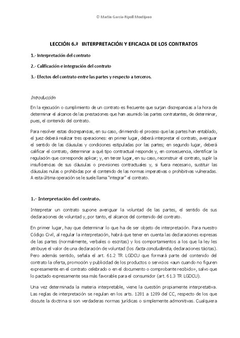 Tema 6 Civil IV 2024 Interpr y eficacia LECCIÓN 6 ª INTERPRETACIÓN Y