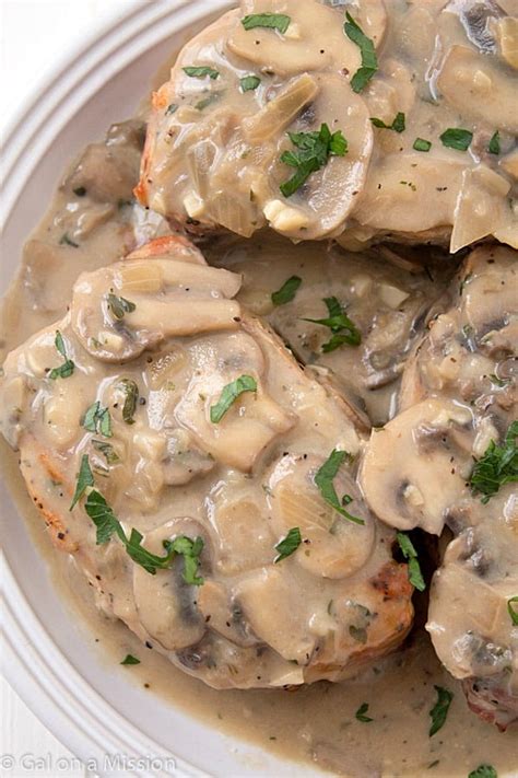 Pork Chops with Creamy Mushroom Sauce - Gal on a Mission