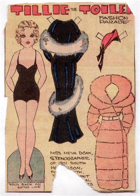 Vintage Tillie Toiler Paper Dolls 1930s Black W White Fur Pink Fur