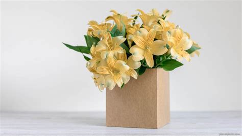 Yellow flowers in a box - image