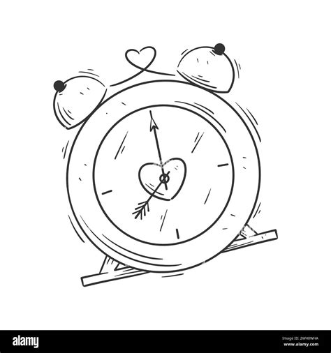 Hand Drawn Style Alarm Clock Design For Coloring Stock Vector Image