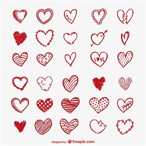 Corazones Rojos Dibujados A Mano Vector Gratis