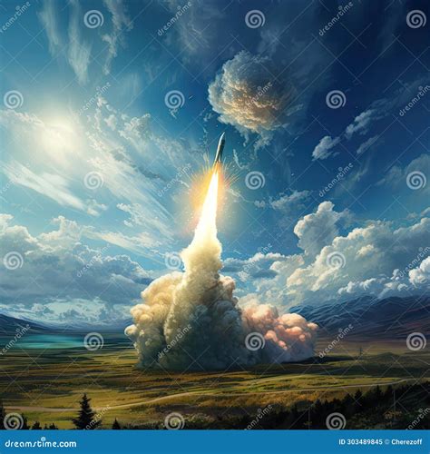 Launch of a combat missile stock illustration. Illustration of blue ...