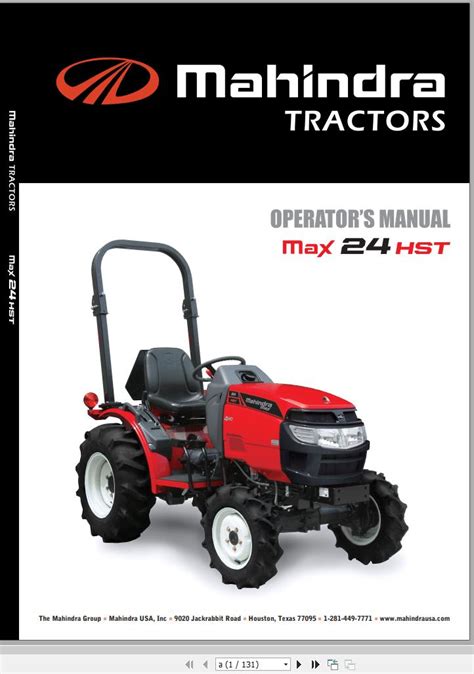 Mahindra Tractor MAX 24 HST Operator S Manual 11311 19479101002 Auto