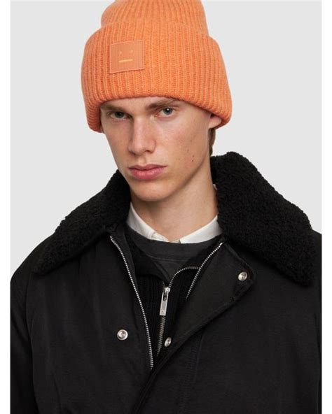 Acne Studios Face Wool Beanie In Orange For Men Lyst Uk