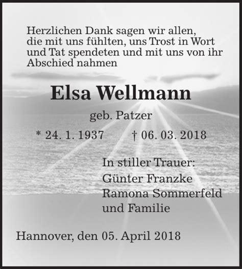 Traueranzeigen Von Elsa Wellmann Trauer Anzeigen De