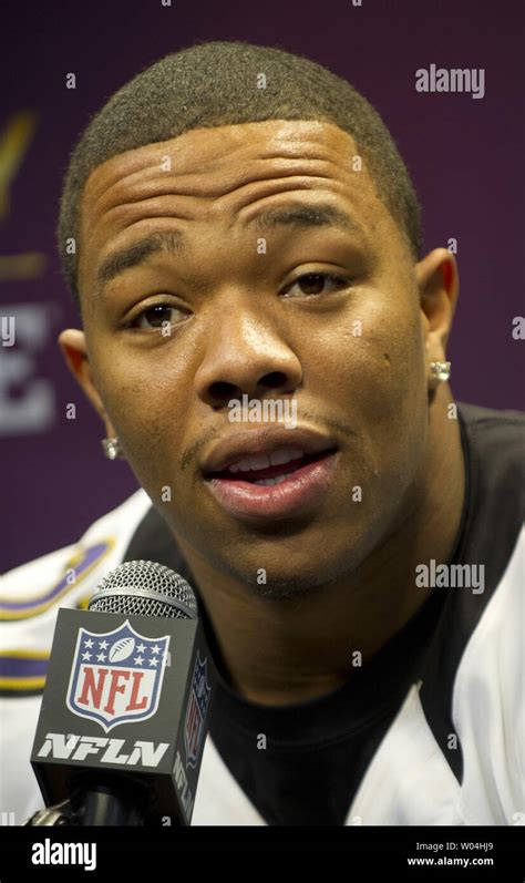 Baltimore Ravens Running Back Ray Rice Talks To The Media During Super