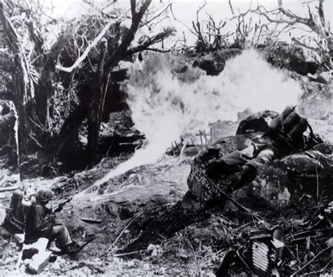 Flamethrower in Tarawa jungle