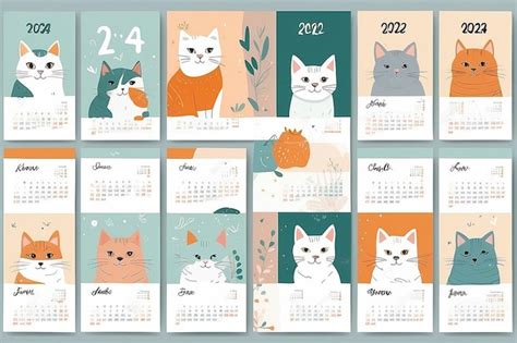 Premium Photo Calendar 2024 With Cute Hand Drawn Vector Cats Calendar