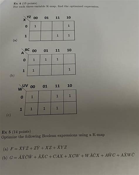 Solved Ex 4 (15 points) For each three-variable K-map, find | Chegg.com