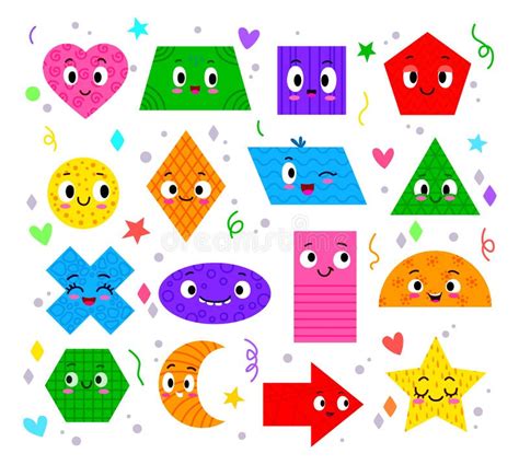 Math Geometry Basic Shape Funny Characters Set Stock Illustration