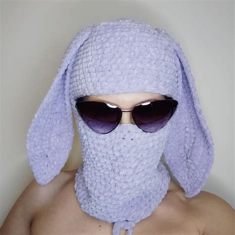 Lilac Bunny Balaclava Hand Knit Balaclava With Rabbit Ear Inspire Uplift